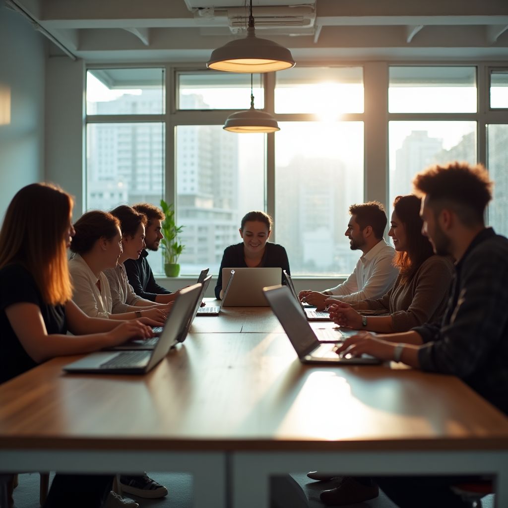 Equipo de profesionales colaborando en una oficina moderna en Medellín